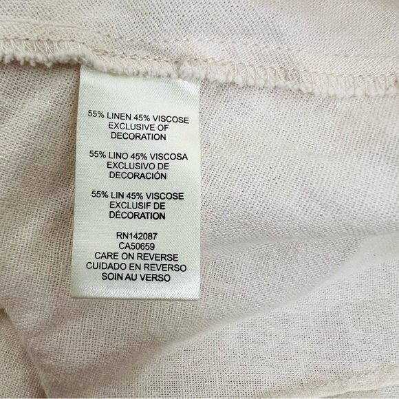 Simply Noelle Linen-Blend Roll-Tab Sleeve Lace Shoulder Button Shirt Size Medium - Picture 12 of 15